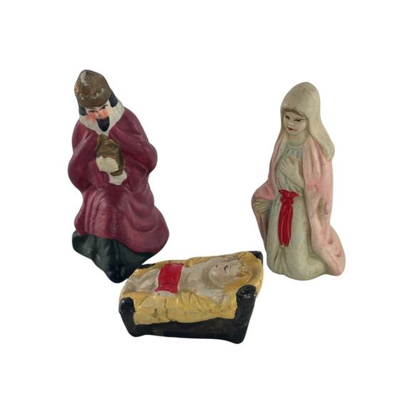 Vintage Hand-Painted Bisque Mini Nativity Figurines Christmas Decor - Picture 13 of 13